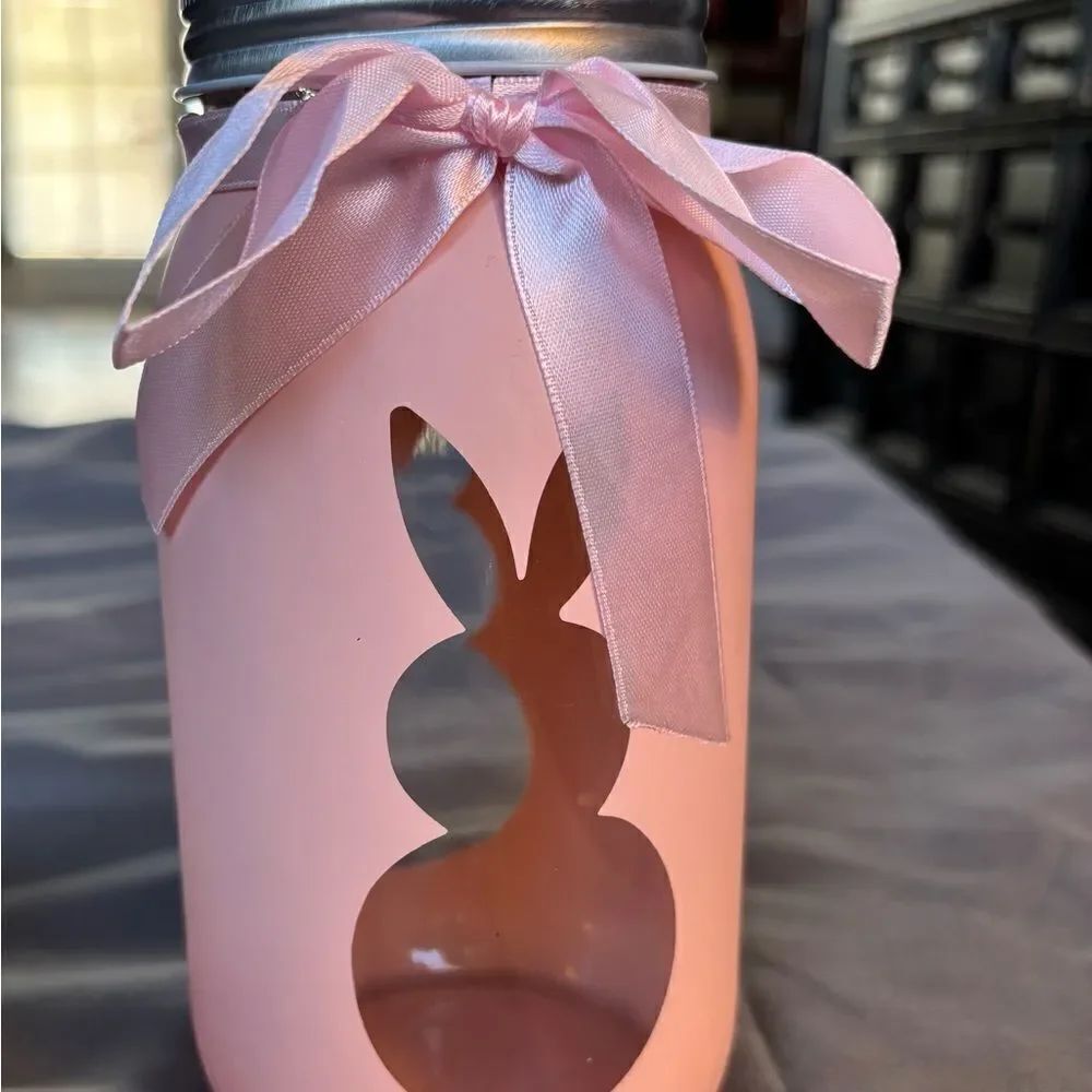 7” Easter Bunny Silhouette Jars & Lids NWOT Includes Pink